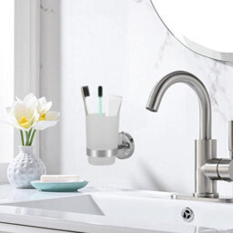 Stainless Steels Toothbrush Holder Wall Mounted Tumbler Bathroom Storage Shelf - thumbnail 6
