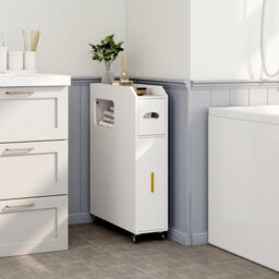 Costway Bathroom Narrow Cabinet 16Cm Slim Bathroom Organizer W/ Toilet Brush Holder-White - thumbnail 5