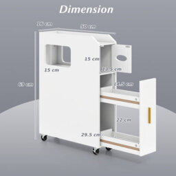 Costway Bathroom Narrow Cabinet 16Cm Slim Bathroom Organizer W/ Toilet Brush Holder-White - thumbnail 3