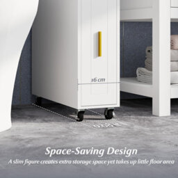 Costway Bathroom Narrow Cabinet 16Cm Slim Bathroom Organizer W/ Toilet Brush Holder-White - thumbnail 7
