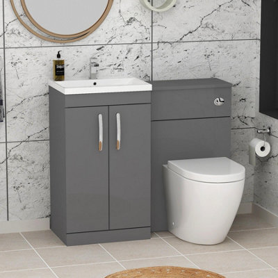Royal Bathrooms 1000mm Indigo Grey Gloss 2 Doors Furniture Pack With Mid Edge Basin & Elva Back To Wall Toilet - image 1