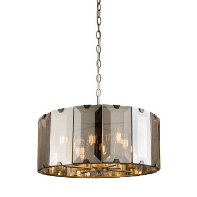 Ceiling Pendant Light Gloss Slate Grey & Smoked Cut Glass 8 X 40W E14 - image 1