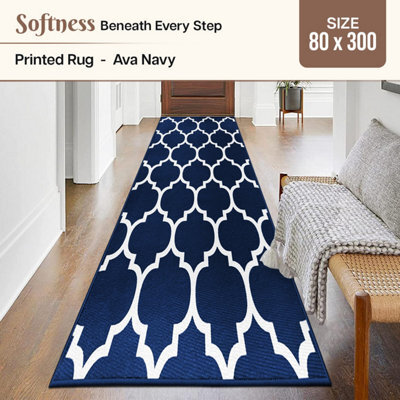 Ameha Modern Ava Navy Printed Rug Luxury Extra Large Area Entrance Runner Kitchen Floor Rugs, 80X300 Cm - image 1