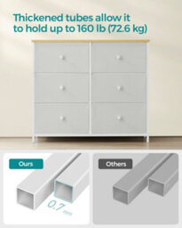 Songmics Dresser, 6-Drawer Fabric Storage Unit, Metal Frame, For Bedroom, Hallway, Cream White And Oak - thumbnail 5
