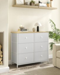 Songmics Dresser, 6-Drawer Fabric Storage Unit, Metal Frame, For Bedroom, Hallway, Cream White And Oak - thumbnail 4