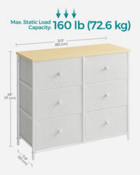 Songmics Dresser, 6-Drawer Fabric Storage Unit, Metal Frame, For Bedroom, Hallway, Cream White And Oak - thumbnail 9