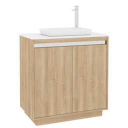 Royal Bathrooms Orion 800mm Natural Oak Floor Standing Plain White Countertop Vanity Unit 2 Door With Qubix Basin & Chrome Accent Trim - thumbnail 6