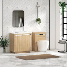 Royal Bathrooms Orion 800mm Natural Oak Floor Standing Plain White Countertop Vanity Unit 2 Door With Qubix Basin & Chrome Accent Trim - thumbnail 3