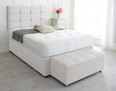 Adore Designs Roma Chenille Divan Bed, With Pocket Mattress & Ottoman Storage Box - 4Ft Small Double - Ivory - 4 Drawers - image 1