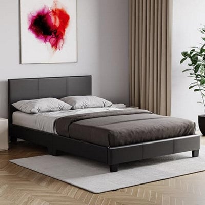 Vida Designs Lisbon Small Double, 4 Ft Bed Frame Upholstered Faux Leather Headboard Low Foot End Bedroom Furniture, Black (Ukfr