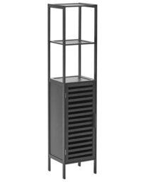 Beliani Black Bamboo Bathroom Shelving Unit - Tall 32 X 30 X 145 Cm, Two Open Shelves And Closed Cabinet - thumbnail 3