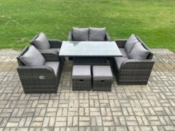 Fimous Wicker Pe Rattan Furniture Garden Dining Set Outdoor Height Adjustable Rising Lifting Table Love Sofa Chairs - thumbnail 2