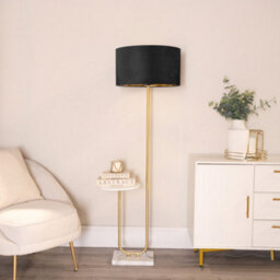 Valuelights Tavel Gold Floor Lamp With Table And Black Velvet With Gold Inner Lamp Shade - thumbnail 3