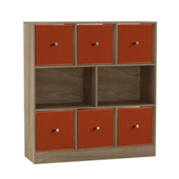 Urbn-Living Urbnliving Asymmetrical 8 Cube Bookcase Shelf Storage Unit W/ 6 Fabric Drawer Inserts (Oak+Orange) - thumbnail 3
