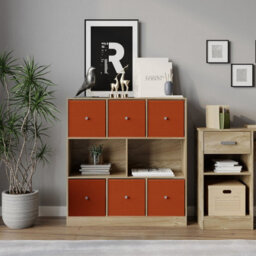 Urbn-Living Urbnliving Asymmetrical 8 Cube Bookcase Shelf Storage Unit W/ 6 Fabric Drawer Inserts (Oak+Orange) - thumbnail 4