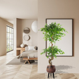 Pegdev - Pdl 150Cm Artificial Japanese Fruticosa Ficus Tree With Twisted Trunk Indoor Plant In Large Rustic Brown/black Planter - thumbnail 4