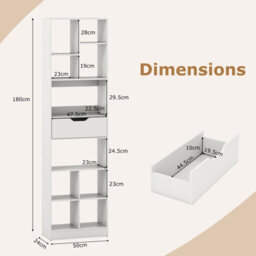 Costway Bookcase With Drawer 180Cm Tall Freestanding Storage Organizer With 10 Cubes - thumbnail 2