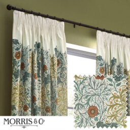 Morris & Co Seaweed Printed Velvet Room Darkening Pencil Pleat Curtain Pair Stone/sunflower (W)167Cm X (D)182Cm