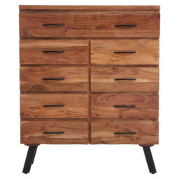 Orsina 9 Drawer Acacia Chest, Natural Solid Acacia Wood Storage Chest With Black Metal Legs, Multi Drawer Dresser - thumbnail 5