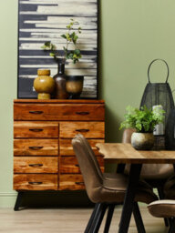 Orsina 9 Drawer Acacia Chest, Natural Solid Acacia Wood Storage Chest With Black Metal Legs, Multi Drawer Dresser - thumbnail 3