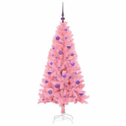 Vidaxl Christmas Tree With 150 Leds With Stand Pink 150 Cm Pvc - thumbnail 4