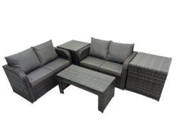 Fimous 3 Seater Sofa Reclining Chair Coffee Table Set Rattan Garden Outdoor Furniture Set With 2 Side Tables Dark Grey Mixed - thumbnail 1