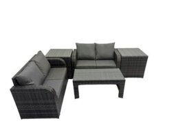 Fimous 3 Seater Sofa Reclining Chair Coffee Table Set Rattan Garden Outdoor Furniture Set With 2 Side Tables Dark Grey Mixed - thumbnail 2