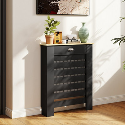 Homcom Radiator Cover With Drawer, Horizontal Slat, 78Cm, Black - image 1