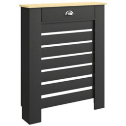 Homcom Radiator Cover With Drawer, Horizontal Slat, 78Cm, Black - thumbnail 2