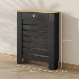 Homcom Radiator Cover With Drawer, Horizontal Slat, 78Cm, Black - thumbnail 3