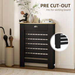 Homcom Radiator Cover With Drawer, Horizontal Slat, 78Cm, Black - thumbnail 4