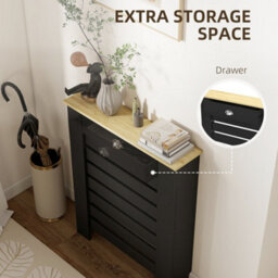 Homcom Radiator Cover With Drawer, Horizontal Slat, 78Cm, Black - thumbnail 7