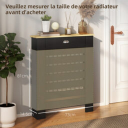 Homcom Radiator Cover With Drawer, Horizontal Slat, 78Cm, Black - thumbnail 8