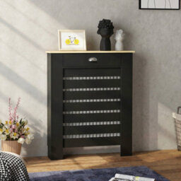 Homcom Radiator Cover With Drawer, Horizontal Slat, 78Cm, Black - thumbnail 9