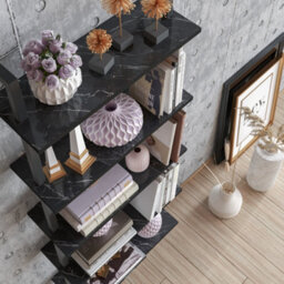 Decorotika Piante Bookcase Shelving Unit Black Marble Effect & Black - thumbnail 2