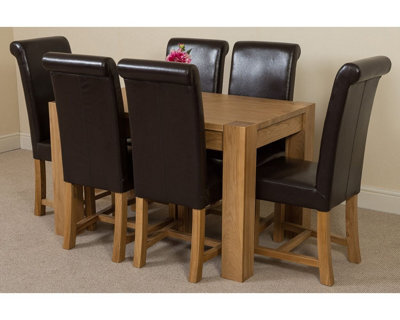 That's Furniture Kuba 125 X 80 Cm Chunky Oak Small Dining Table And 6 Chairs Dining Set With Washington Brown Leather Chairs - image 1