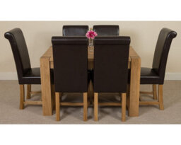 That's Furniture Kuba 125 X 80 Cm Chunky Oak Small Dining Table And 6 Chairs Dining Set With Washington Brown Leather Chairs - thumbnail 2