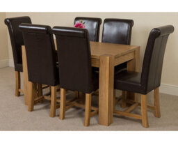 That's Furniture Kuba 125 X 80 Cm Chunky Oak Small Dining Table And 6 Chairs Dining Set With Washington Brown Leather Chairs - thumbnail 1