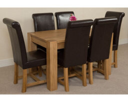 That's Furniture Kuba 125 X 80 Cm Chunky Oak Small Dining Table And 6 Chairs Dining Set With Washington Brown Leather Chairs - thumbnail 3