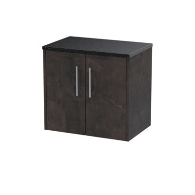 Nuie Hudson Reed Juno Wall Hung 2-Door Vanity Unit & Black Worktop, Stylish Countertop Basin Unit In Metallic Slate, 600mm - image 1