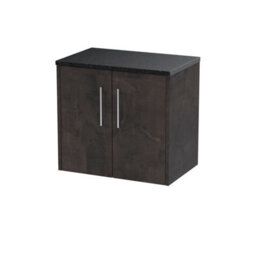Nuie Hudson Reed Juno Wall Hung 2-Door Vanity Unit & Black Worktop, Stylish Countertop Basin Unit In Metallic Slate, 600mm - thumbnail 2
