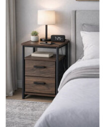 Modcraft Industrial Metal Frame Nightstand With Wooden Top And 2 Folding Drawers - thumbnail 5