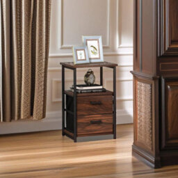 Modcraft Industrial Metal Frame Nightstand With Wooden Top And 2 Folding Drawers - thumbnail 2