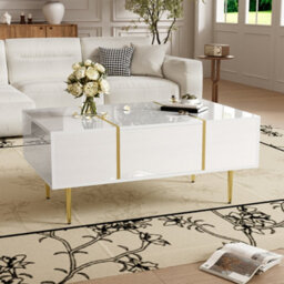Matteo Modern White High-Gloss Coffee Table With 2 Drawers And Gold Detail - thumbnail 8