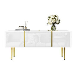 Matteo Modern White High-Gloss Coffee Table With 2 Drawers And Gold Detail - thumbnail 1