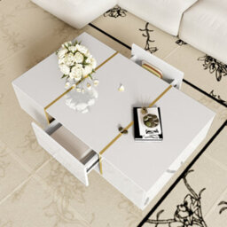 Matteo Modern White High-Gloss Coffee Table With 2 Drawers And Gold Detail - thumbnail 7