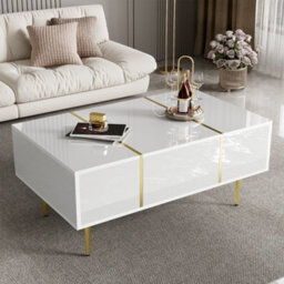 Matteo Modern White High-Gloss Coffee Table With 2 Drawers And Gold Detail - thumbnail 5