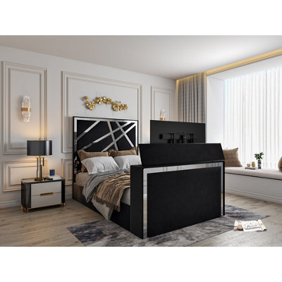 Morgan Upholstered Soft Velvet  Black Tv Bed Frame - image 1