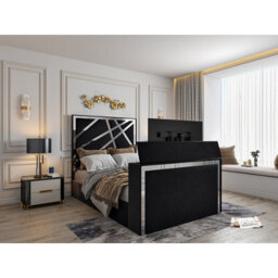 Morgan Upholstered Soft Velvet  Black Tv Bed Frame - thumbnail 1