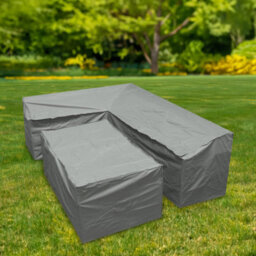 Woodside Grey L Shape Outdoor Dining Waterproof Patio Set Cover Rattan, Large Right Side Long - thumbnail 4